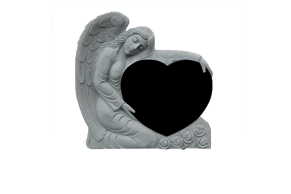ANG093CACB.png Small Angel Holding Heart 2-2.5x0-6x2-8.5 AP Jet Black Fully Carved Angel w/ Roses DNR! - Image 1