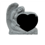 Small Angel Holding Heart 2-2.5x0-6x2-8.5 AP Jet Black Fully Carved Angel w/ Roses