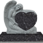 * Large Angel Holding Heart 3-0x0-8x3-0 AP Blue Pearl Fully Carved Angel w/ Roses