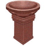 Bird Bath Single 1-8x1-8x2-9 with base India Red bath, pedestal AP / 1-8x1-8x0-4 pft, brp base pedestal has one 6x10 core hole, NO CARVED BIRD INCLUDED