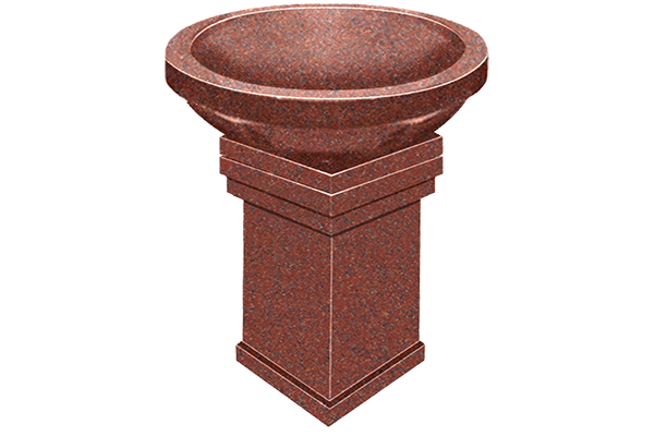 BRD275APIR.png Bird Bath Single 1-8x1-8x2-9 with base India Red bath, pedestal AP / 1-8x1-8x0-4 pft, brp base pedestal has one 6x10 core hole, NO CARVED BIRD INCLUDED - Image 1