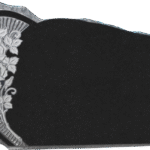 Design 16002 4-0x0-6x2-4 P2 Jet Black serp w/scalloped edge, shell rock, starburst, carved roses back flat polished